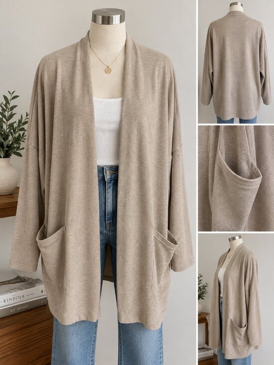 Pact Organic Sweaters - Pact Airplane Wrap Cardigan M/L Beige Organic Cotton Oversized Travel Sweater